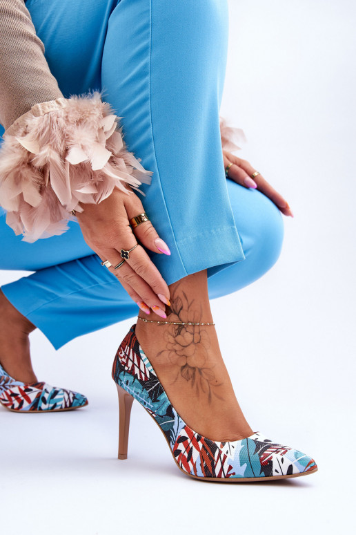 Modisch Haut hochhackige Schuhe LeZuski Shoes 2659 Grün-blaue Farbe