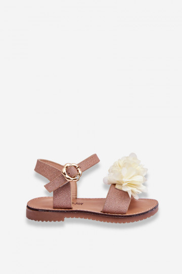 Modisch Sandalen für Kinder mit Blumen Beige-goldene Farbe Poly 2