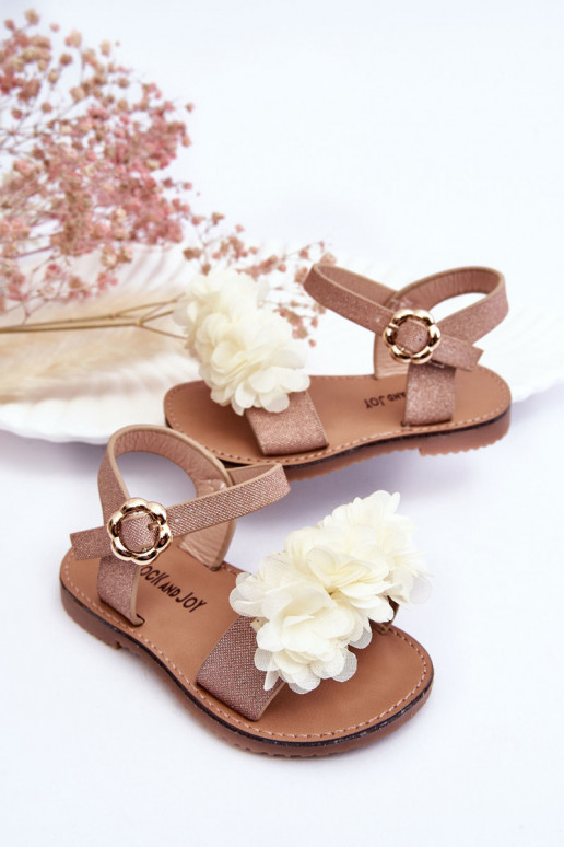 Modisch Sandalen für Kinder mit Blumen Beige-goldene Farbe Poly