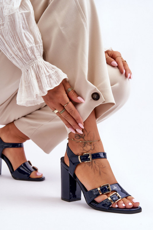 mit Lackeffekt Sandalen mit hohen Absätzen S.Barski 80-3 Dunkelblau