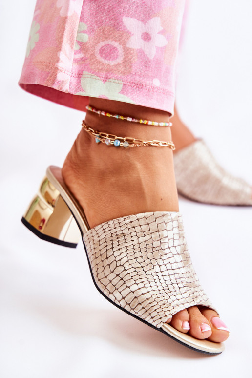 Lederhausschuhe Feminin Krokodilmuster mit Absätzen Beige Perry