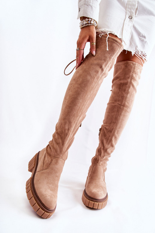 aus INildleder Feminin Stiefel oberhalb des Knies Beige Cheera