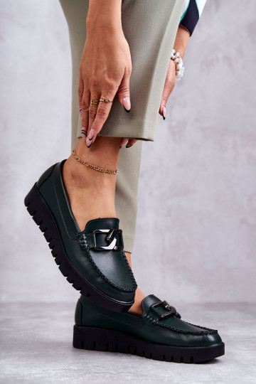 Lackeffekt Schuhe, Loafer mit Plateau in Grün Kjersti
