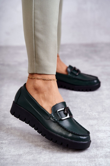 Lackeffekt Schuhe, Loafer mit Plateau in Grün Kjersti 2
