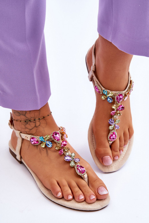 INildledersandalen Hausschuhe mit Kieselsteinverzierung Beige Frency