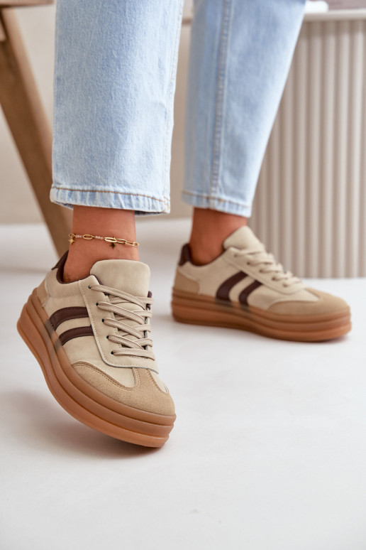 Sneakers Stilvollllschuhe Feminin mit einer Plattform braune Farbe Nesonice