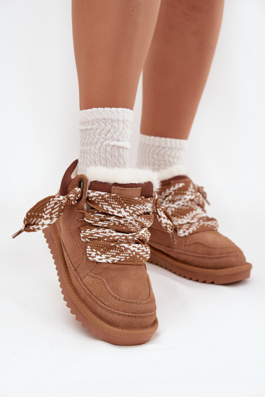 aus INildleder Schneestiefel Feminin mit Pelzmantel I Grubym Schnürungm Vinceza 97963 braune Farbe