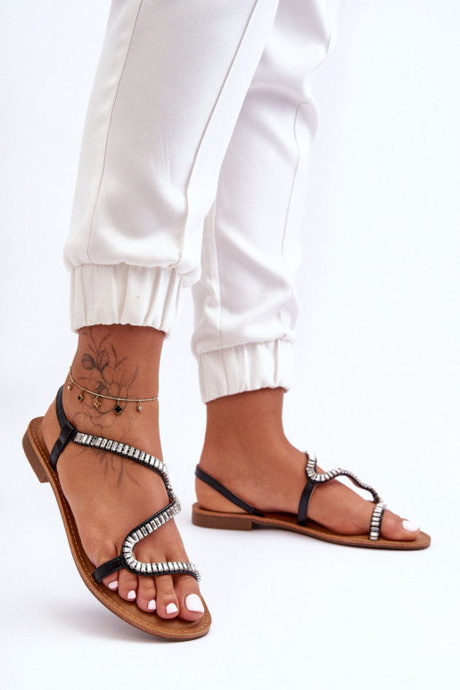 Slip-On-Sandalen für Damen mit schönen Details schZuarze Farbe Hayen