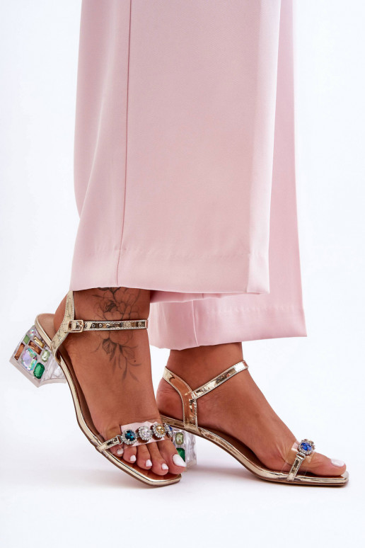 Feminin Sandalen mit hohen Absätzen mit leuchtenden Augen goldene Farbe S.Barski MR1037-01