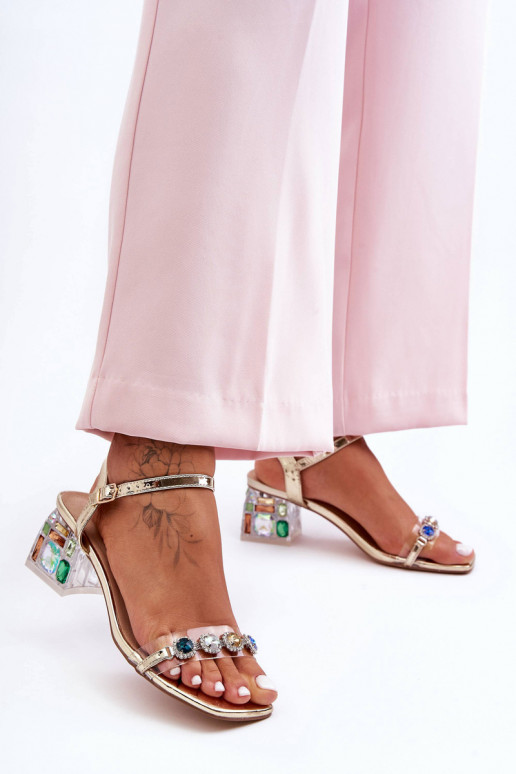 Feminin Sandalen mit hohen Absätzen mit leuchtenden Augen goldene Farbe S.Barski MR1037-01