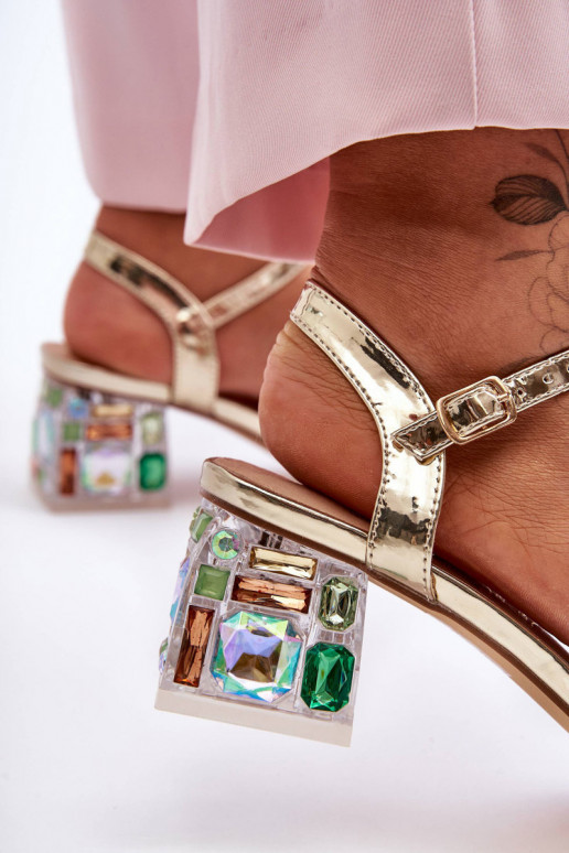 Feminin Sandalen mit hohen Absätzen mit leuchtenden Augen goldene Farbe S.Barski MR1037-01