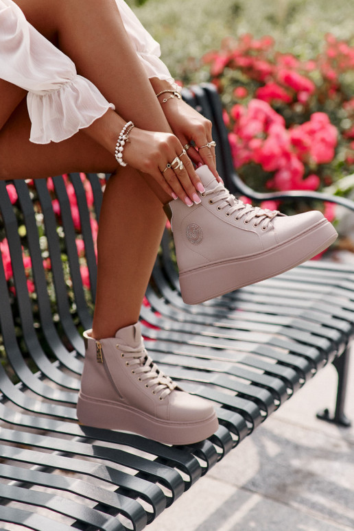 Groß Haut Sneakers Stilvollllschuhe Feminin mit einer Plattform Vinceza 66707 Beige