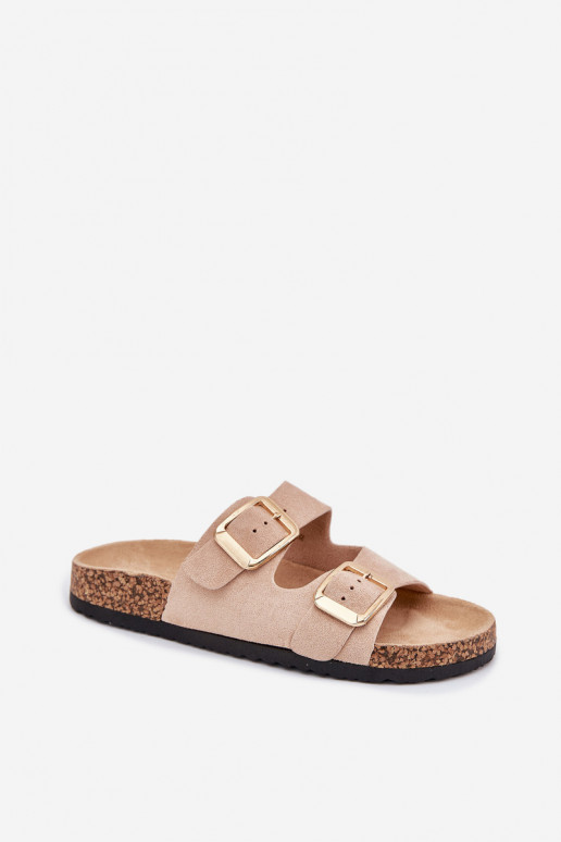 Damenhausschuheaus Öko-INildlederu goldene Farbe mit Schnallen Beige Vorella