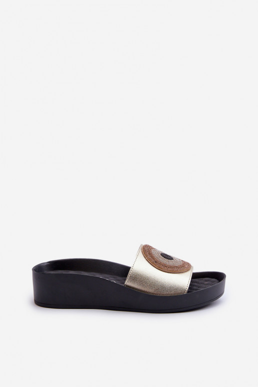 Lederhausschuhe Feminin mit Ornamenten S.Barski KV27-019 goldene Farbe