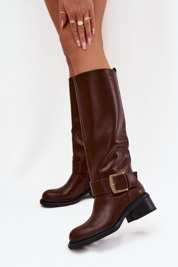Wärmende Damen knöchelhohe Stiefel Klocke mit Schnallen in Schokoladenfarbe Raphaela 2