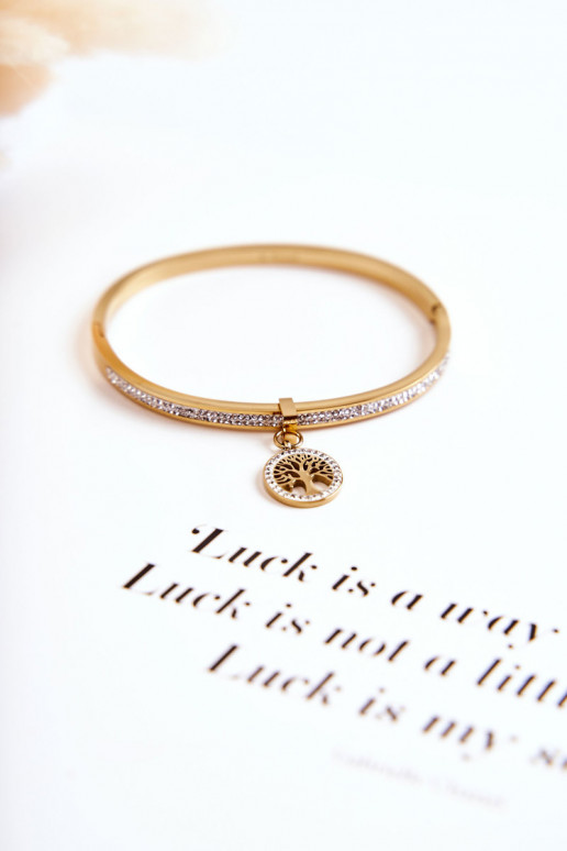 Stahlarmband mit Zirkonösen Baum des Lebens goldene Farbe Alive