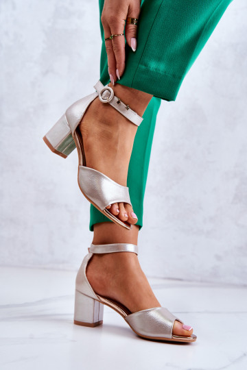 Goldfarbene Leder High Heels Sandalen Vinceza 20100 2