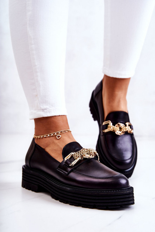 Feminin Schuhe goldene Farbe Ozdoba Haut Laura Messi 2383 schZuarze Farbe