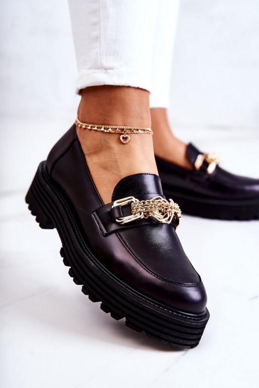 Feminin Schuhe goldene Farbe Ozdoba Haut Laura Messi 2383 schZuarze Farbe