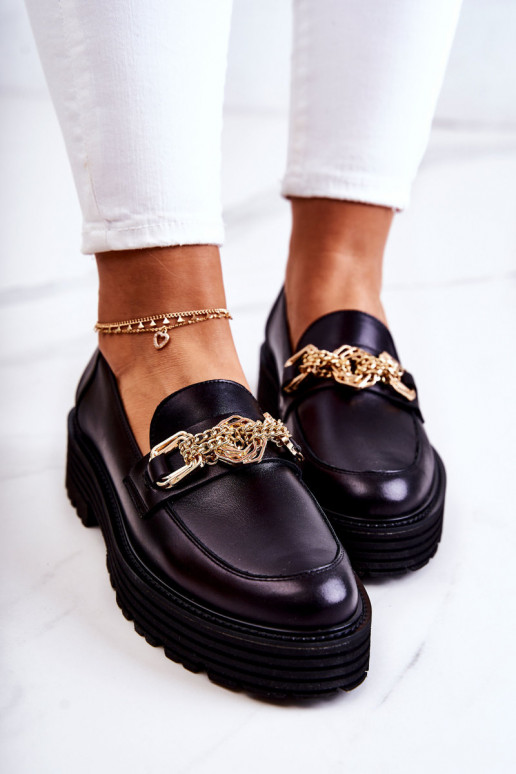 Feminin Schuhe goldene Farbe Ozdoba Haut Laura Messi 2383 schZuarze Farbe