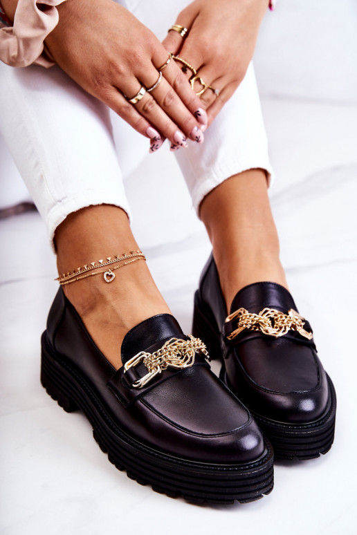 Feminin Schuhe goldene Farbe Ozdoba Haut Laura Messi 2383 schZuarze Farbe