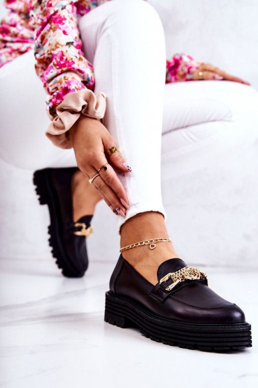 Feminin Schuhe goldene Farbe Ozdoba Haut Laura Messi 2383 schZuarze Farbe