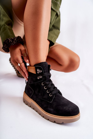 Schwarze Leder-Stiefeletten mit Plateausohle Ressa 2