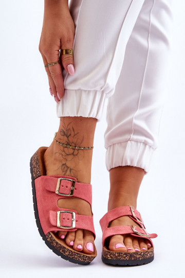 Damenhausschuhe Auf einer Korksohle pinke Farbe Cortina