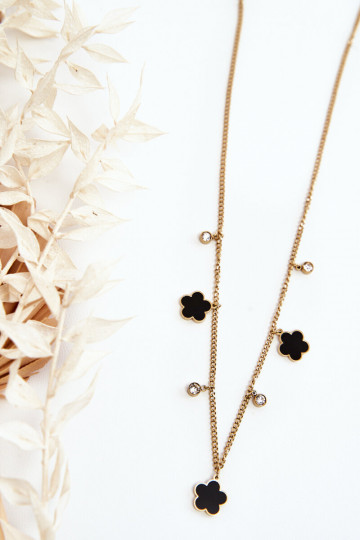 Damenkette mit Rüstung und schwarzen Blumen in Goldfarbe