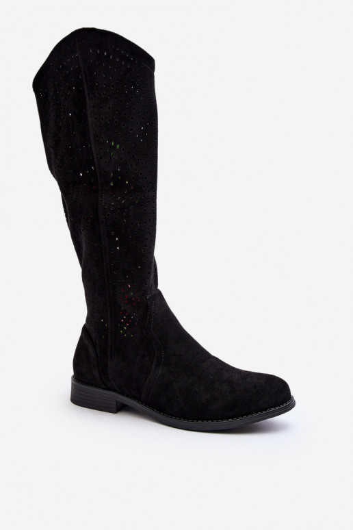 S.Barski HY66-150 mit durchbrochenen Elementen Stiefel mit breiten Absätzen schZuarze Farbe