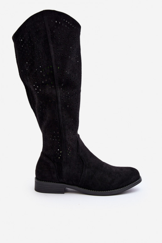 S.Barski HY66-150 mit durchbrochenen Elementen Stiefel mit breiten Absätzen schZuarze Farbe