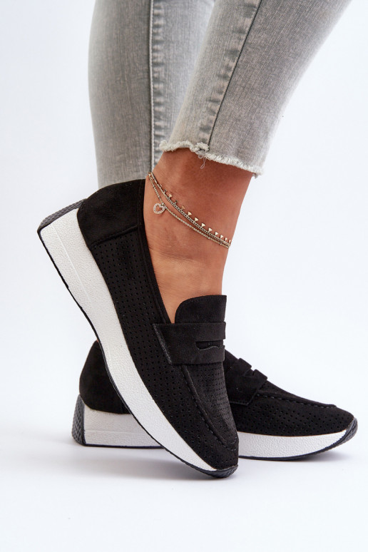 Plateau-Mokassins für Damen aus Öko-INildlederoZue schZuarze Farbe Inesqua