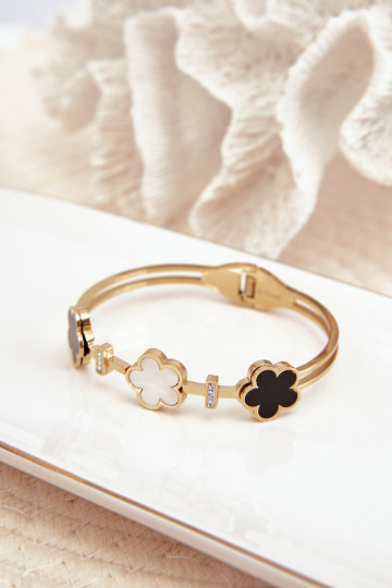 Damenarmband mit Blümchen aus goldfarbenem Edelstahl 2