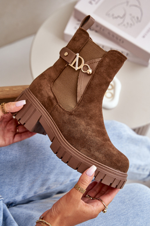 sich Zuarm laufen Damenstiefel Ze goldene Farbem Detalem aus Öko-INildlederoZue braune Farbe Bervena