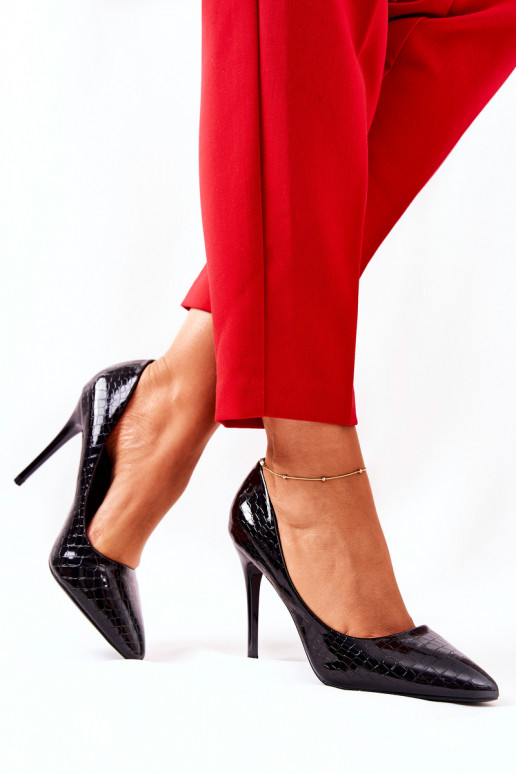 hochhackige Schuhe Schlangenmuster schZuarze Farbe Tissoria