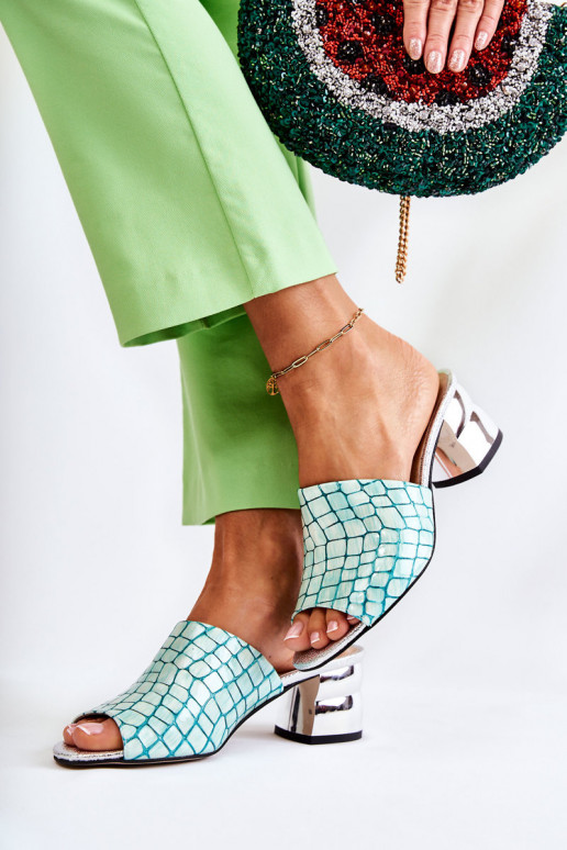 Lederhausschuhe Feminin Krokodilmuster mit Absätzen hellgrün Perry