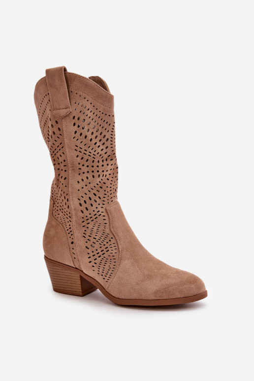 mit durchbrochenen Elementen Feminin Stiefel im CoZuboy-Stil mit Absätzen braune Farbe Iceda