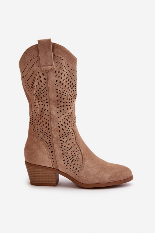 mit durchbrochenen Elementen Feminin Stiefel im CoZuboy-Stil mit Absätzen braune Farbe Iceda