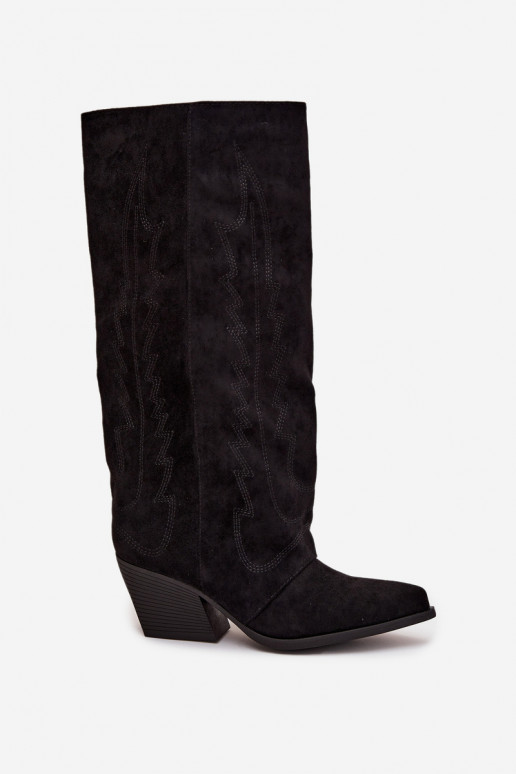 Stiefel CoZuboy-Stil Feminin Zum Schloss schZuarze Farbe Isalina