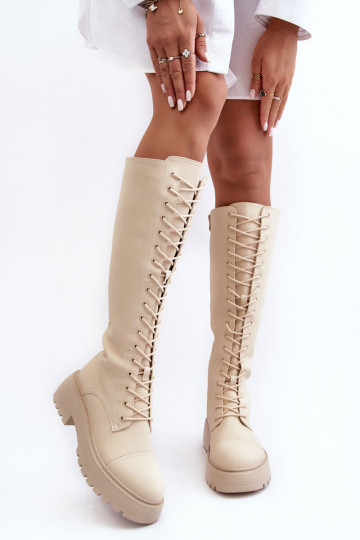 mit Schnürsenkeln sich Zuarm laufen Stiefel Kirschblütenschuhe Gegen die Straße Beige Bergdis 2