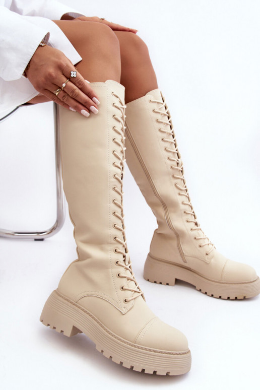 mit Schnürsenkeln sich Zuarm laufen Stiefel Kirschblütenschuhe Gegen die Straße Beige Bergdis