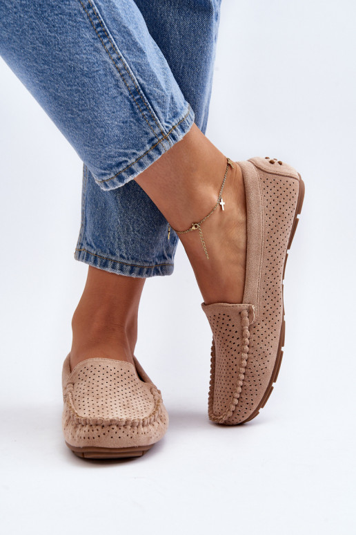 Feminin mit durchbrochenen Elementen Mokassins Beige Rasirna