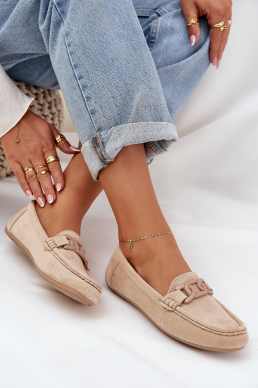 Feminin Eko INildledermokassins mit Ornamenten Beige Seathra