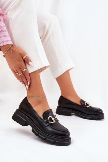 Mokassins für Damen Eko Haut Ze goldene Farbem Detalem schZuarze Farbe Ravalissea