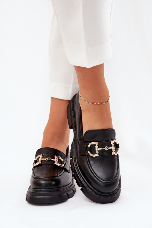 Mokassins für Damen Eko Haut Ze goldene Farbem Detalem schZuarze Farbe Ravalissea