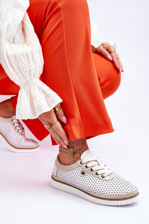 Modisch Haut Durchbrochene Schuhe Sportlicher Stil INeiß-goldene Farbe Cantare