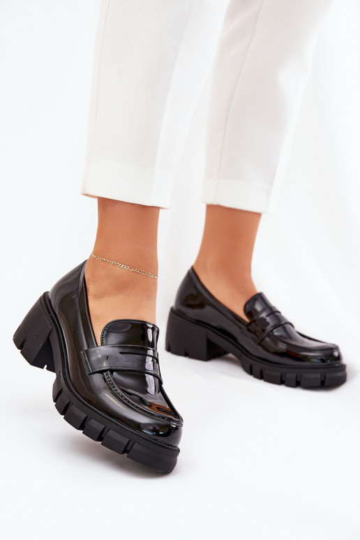 mit Lackeffekt Schuhe Feminin Auf massiven Absätzen schZuarze Farbe Felonith