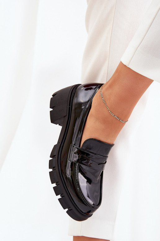 mit Lackeffekt Schuhe Feminin Auf massiven Absätzen schZuarze Farbe Felonith