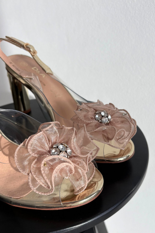 Sandalen mit Absätzen mit Ornamenten I Kryształkami D&A MR52-236 goldene Farbe