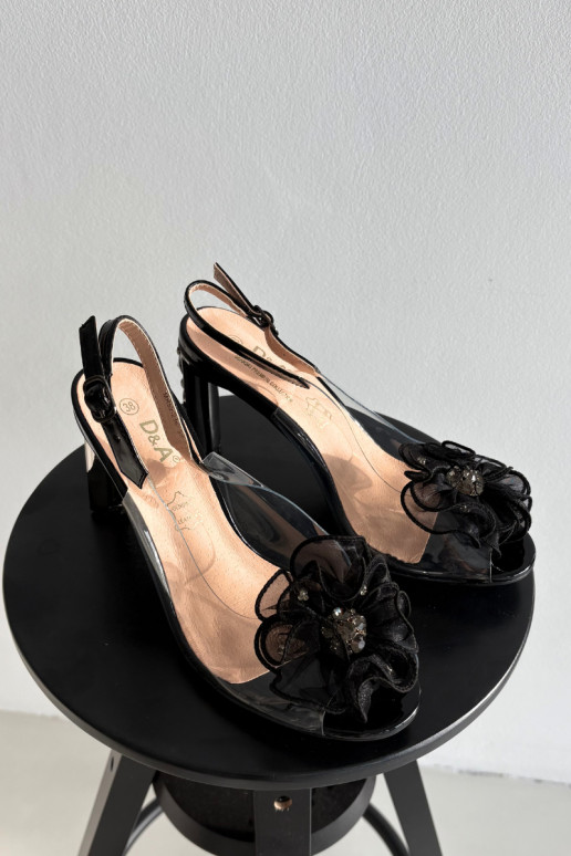 Sandalen mit Absätzen mit Ornamenten I Kryształkami D&A MR52-236 schZuarze Farbe